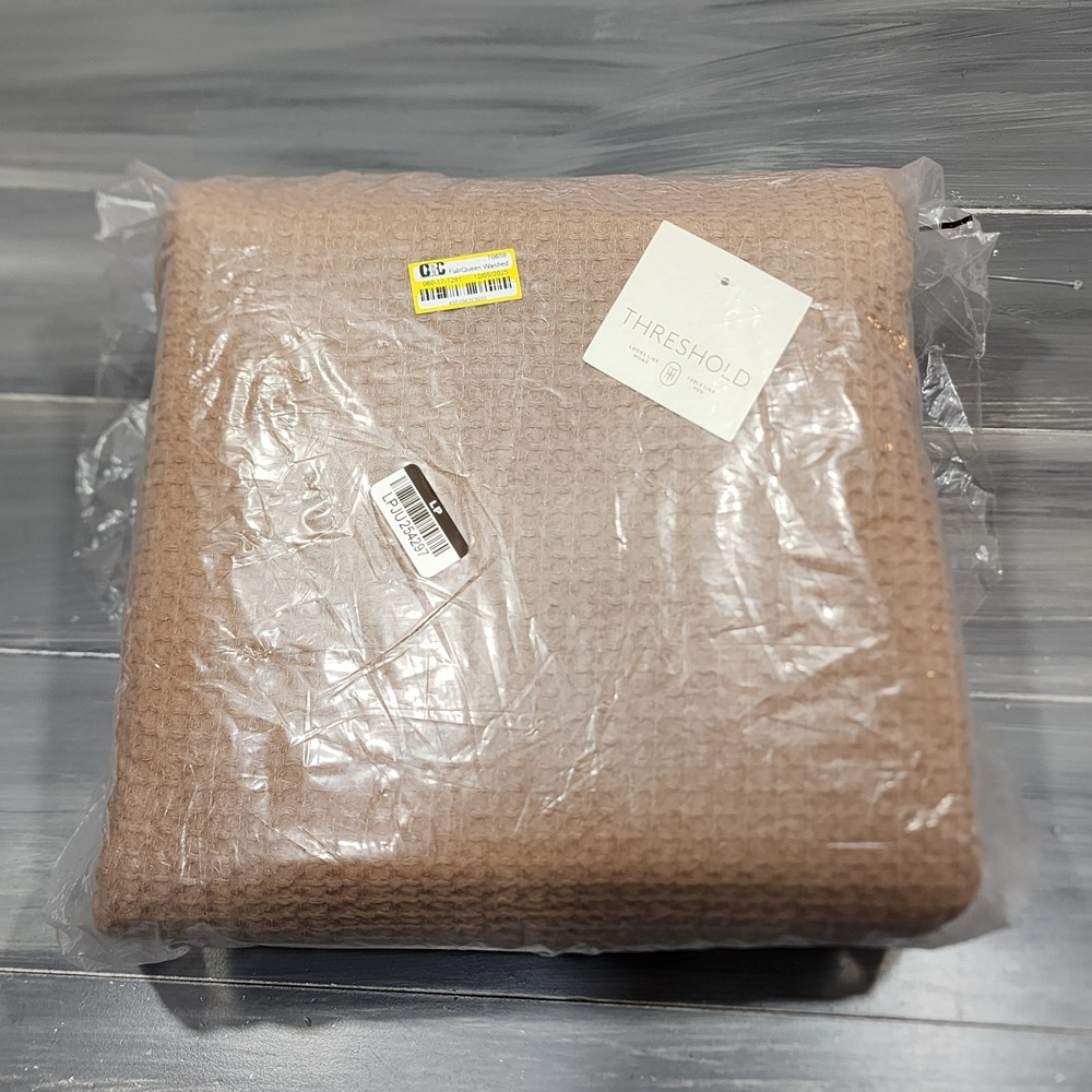 Threshold Burlap Brown Waffle Weave 100% Cotton Duvet Set Full Queen 3pc NEW - Picture 5 of 6